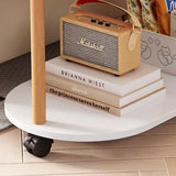 Modern Minimalist Round-Oval Solid Wood End Table with 3-Tier Storage for Living Room