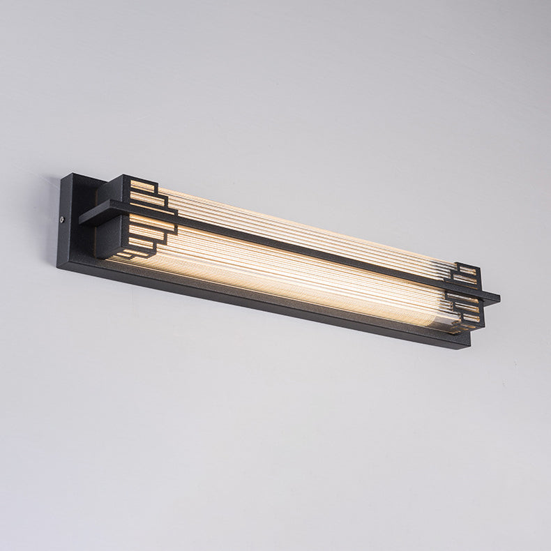 Traditional Chinese-Style Waterproof LED Outdoor Wall Sconce Lamp – Rectangular Stainless Steel Glass for Patio