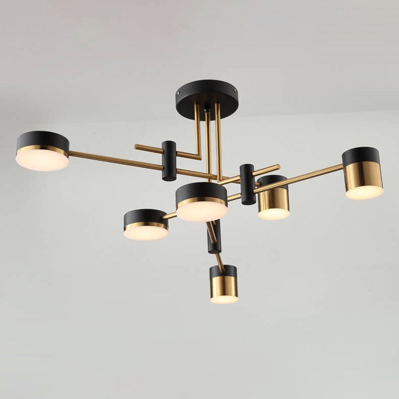 Sleek Modern Minimalist Black & Gold 4-8 Light Semi-Flush Mount Ceiling Light