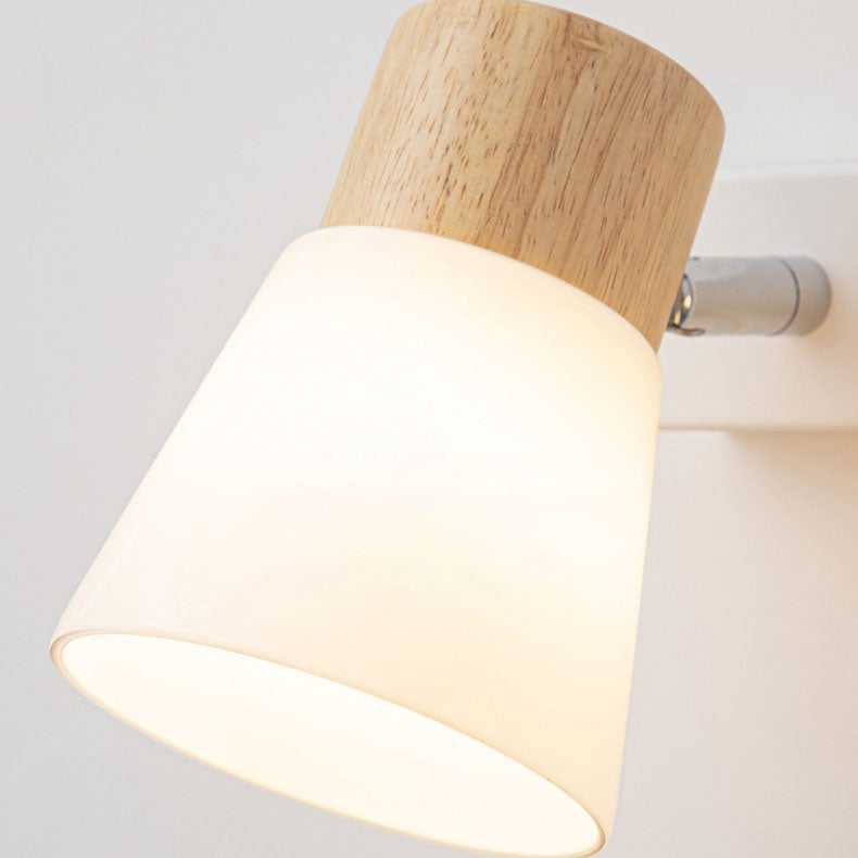 Modern Minimalist Horn-Accented Vanity Wall Sconce Lamp - Rubber Wood, Iron & Glass, One-Light