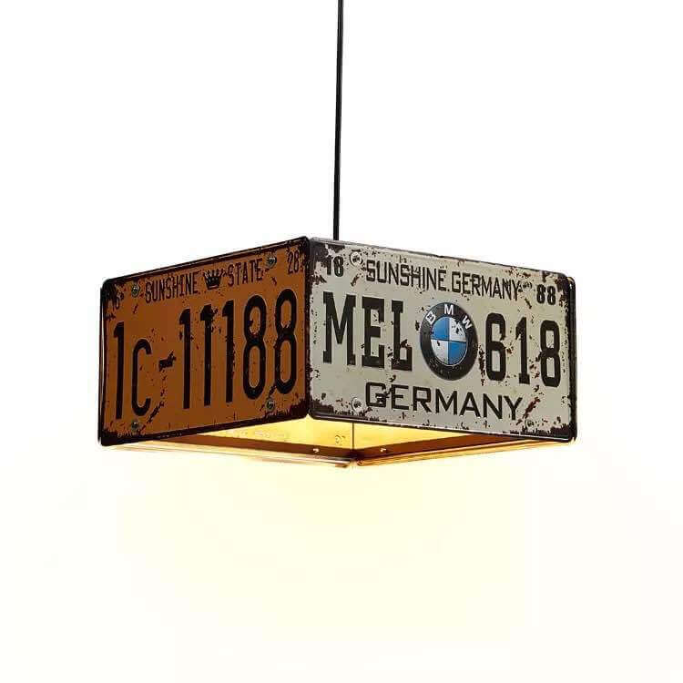 Retro Metal License Plate 3-Light Chandelier - Creative Vintage Style