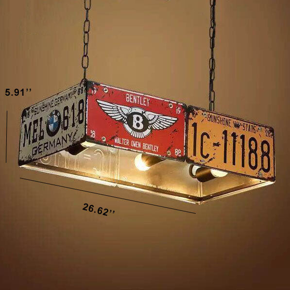 Retro Metal License Plate 3-Light Chandelier - Creative Vintage Style