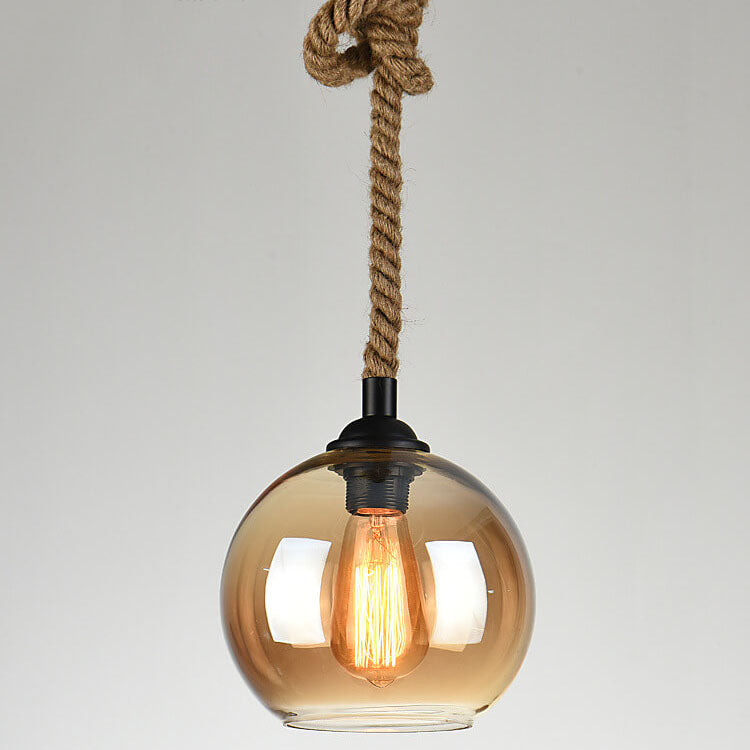 Retro Rope-Hung Glass Globe Pendant Light, 1-Light