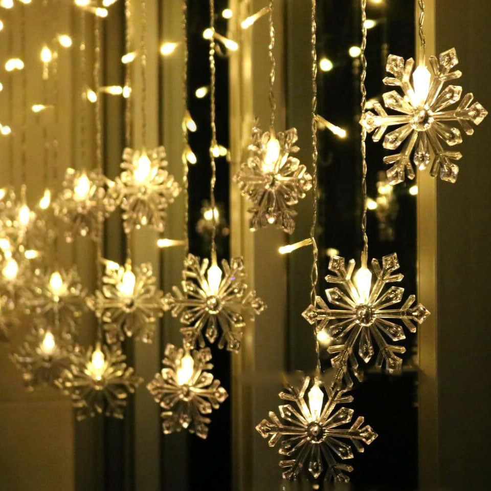 Snowflake LED String Lights with Remote Control – Blinking Ice-Blue Decorative Lighting