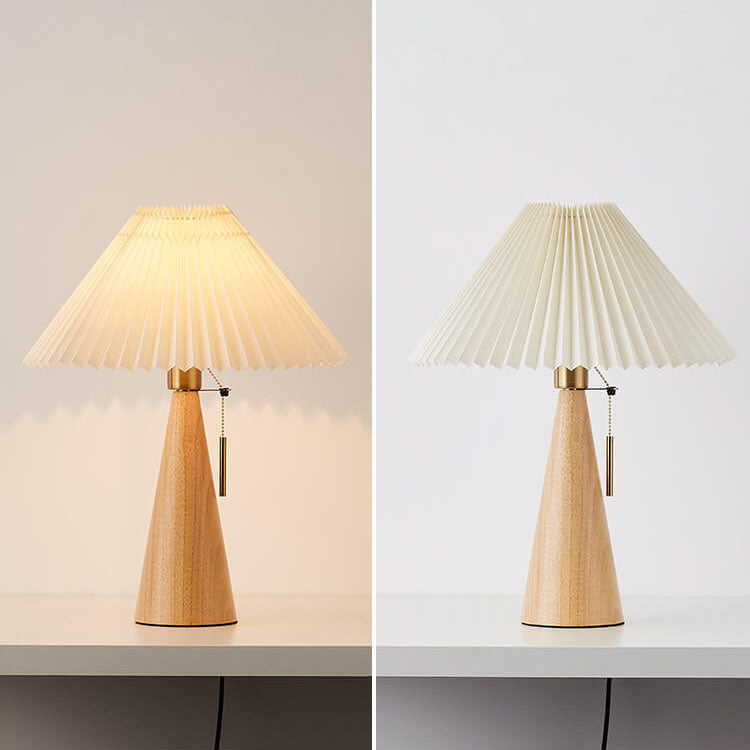 Japanese Minimalist Vintage Pleated Wood and Fabric LED Table Lamp