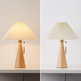 Japanese Minimalist Vintage Pleated Wood and Fabric LED Table Lamp