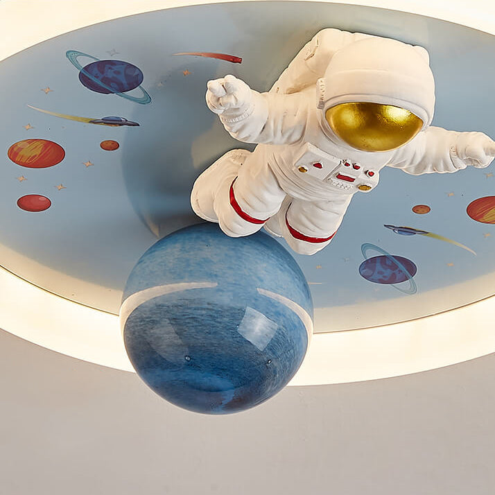 Whimsical Cartoon Space Astronaut Resin LED Flush Mount Ceiling Light