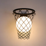 Modern Art Deco Kids' Iron & Glass Basketball Hoop Wall Sconce Lamp – 1-Light Bedroom Lighting