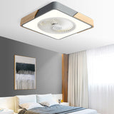 Nordic Macaron Square Wood LED Flush-Mount Ceiling Fan Light - Modern Minimalist Design