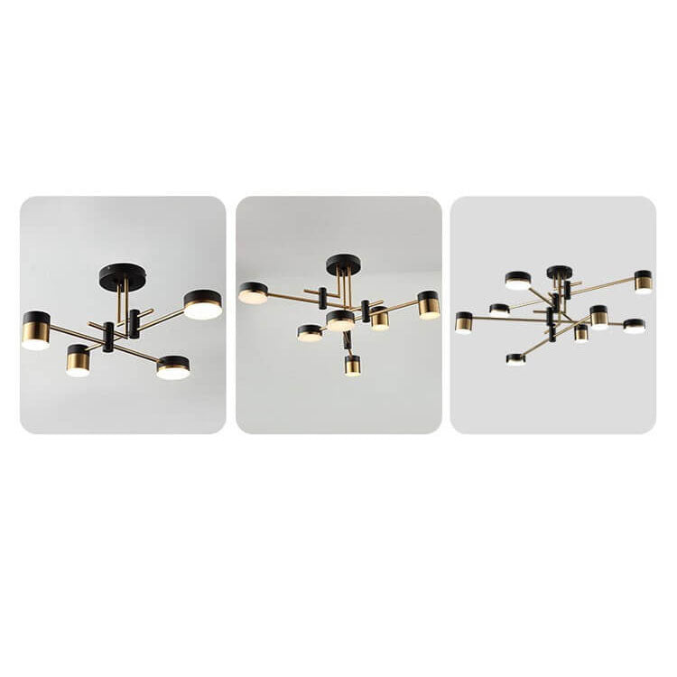 Sleek Modern Minimalist Black & Gold 4-8 Light Semi-Flush Mount Ceiling Light