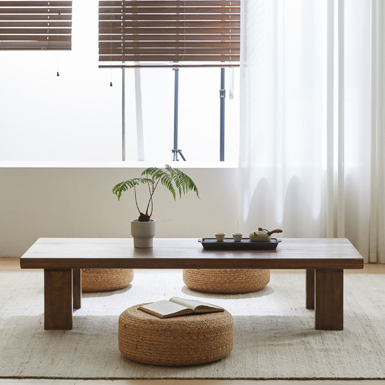 Traditional Japanese Rectangular Solid Wood Coffee Table with Four Sturdy Legs for the Living Room