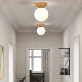 Nordic Japanese Glass Orb Ceiling Light — Wood Grain Iron Finish, 1-Light