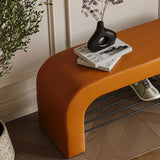 Modern Minimalist Long Rectangular Storage Bench with Lambswool PU Leather and Iron Frame – 1 Shelf, Ideal for Entryways