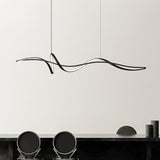Modern Minimalist Wave Strip LED Chandeliers – Iron & Aluminum Frame with Silica Glass, Island Light for Dining Room