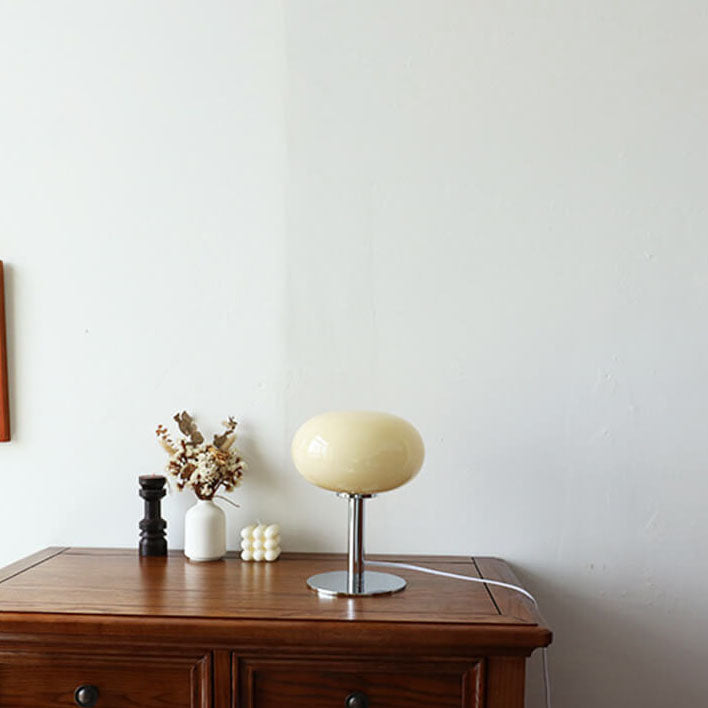 Elegant Nordic Vintage Cream Round Glass 1-Light Table Lamp