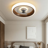 Nordic Minimalist Round LED Flush-Mount Ceiling Fan Light with Wood-Grain Acrylic Finish