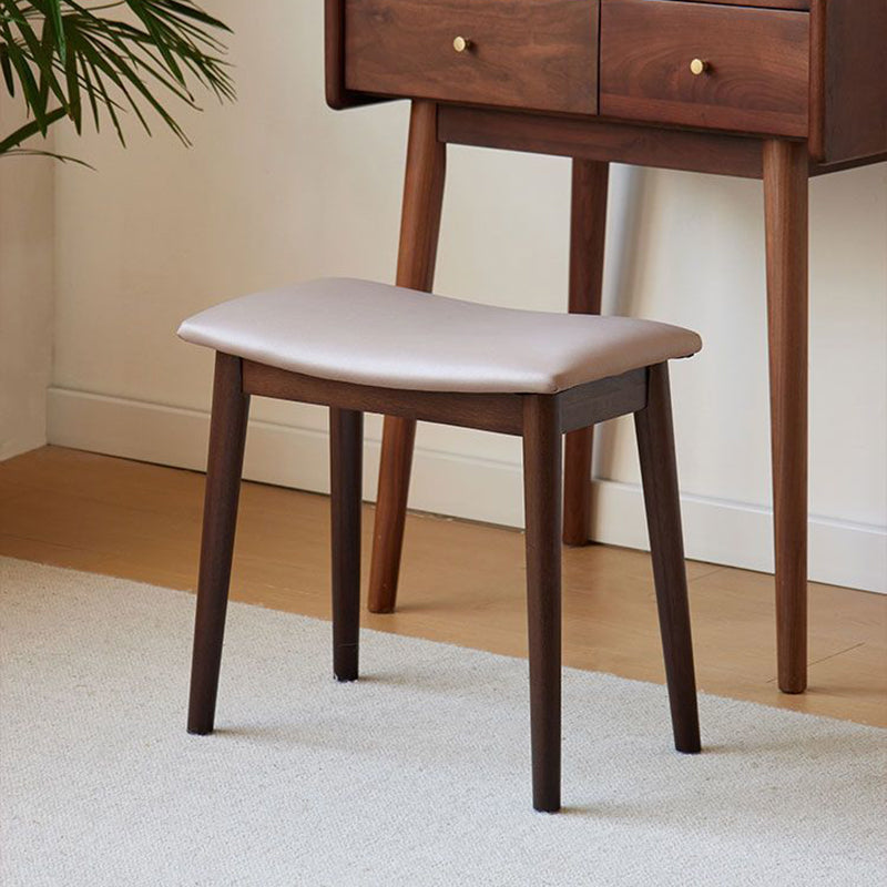 Sleek Modern Minimalist Rectangular Vanity Stool in Soft PU Leather with Wood Base – Ideal Bedroom Accent