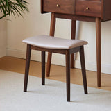 Sleek Modern Minimalist Rectangular Vanity Stool in Soft PU Leather with Wood Base – Ideal Bedroom Accent