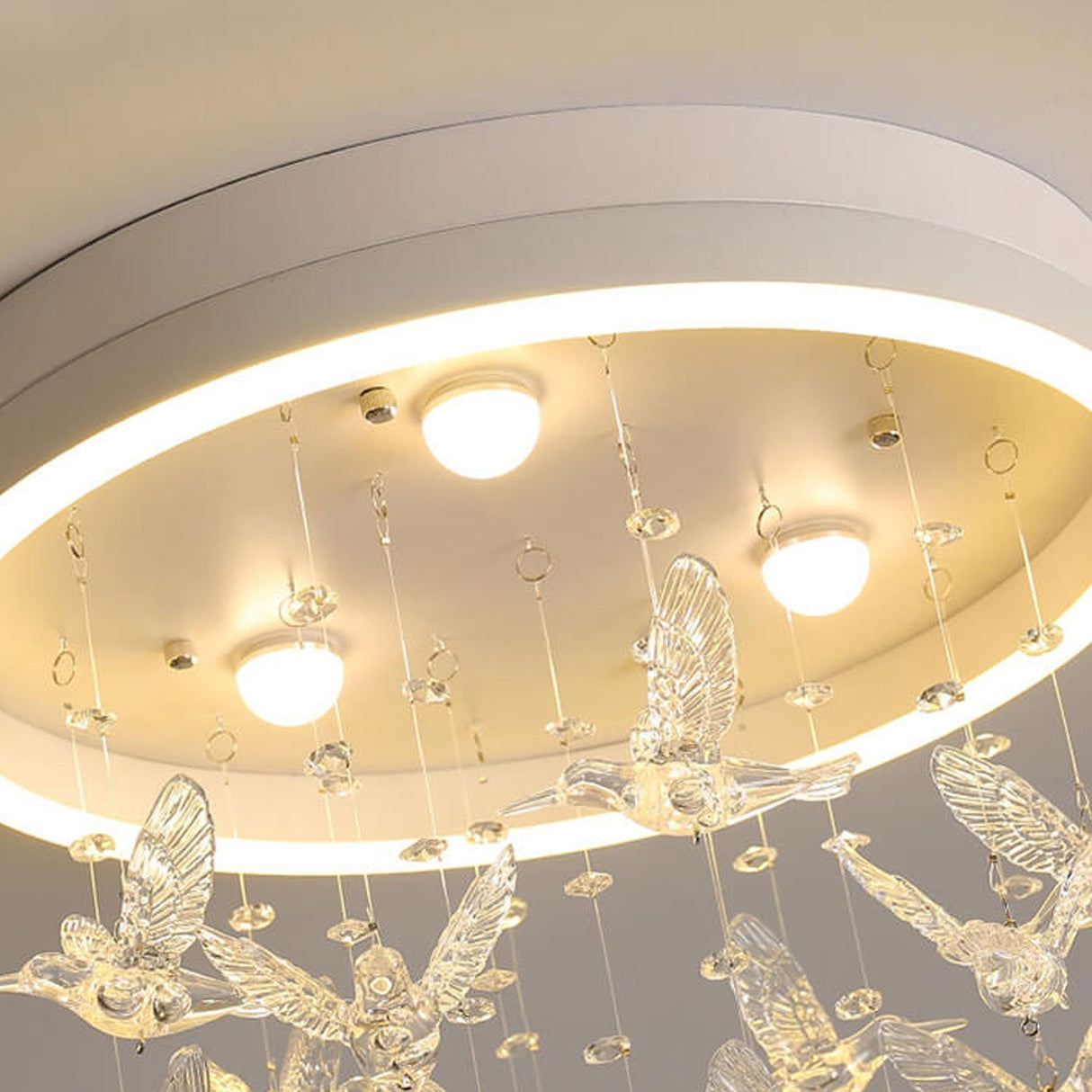 Modern Creative Cartoon Round Bird LED Flush Mount Ceiling Light - Hanging Pendant Style
