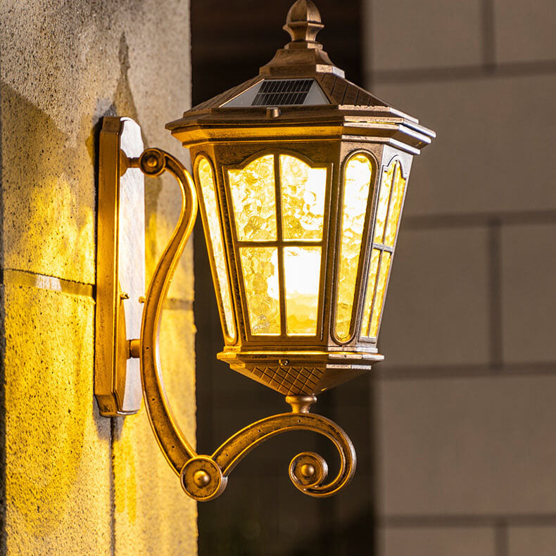 European-Style Solar Outdoor Lantern – Aluminum & Glass, Waterproof 1-Light Wall Sconce Lamp