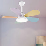 Simple Colorful Round Leaf Ceiling Fan for Kids with Light and Downrod