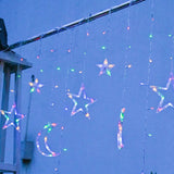 Solar-Powered LED Curtain Lights – Star & Moon Design, Outdoor Christmas String Lights for Patio, Garden and Camping