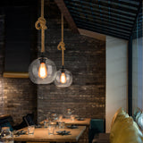 Retro Rope-Hung Glass Globe Pendant Light, 1-Light