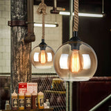 Retro Rope-Hung Glass Globe Pendant Light, 1-Light