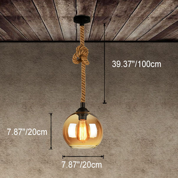 Retro Rope-Hung Glass Globe Pendant Light, 1-Light