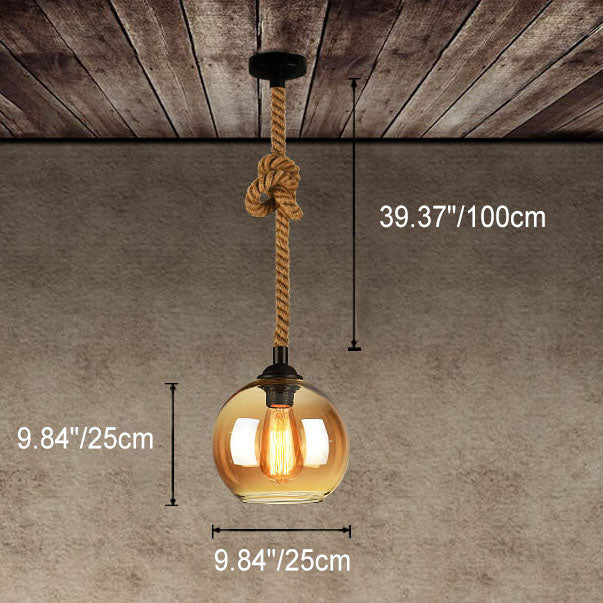 Retro Rope-Hung Glass Globe Pendant Light, 1-Light