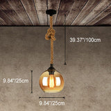 Retro Rope-Hung Glass Globe Pendant Light, 1-Light