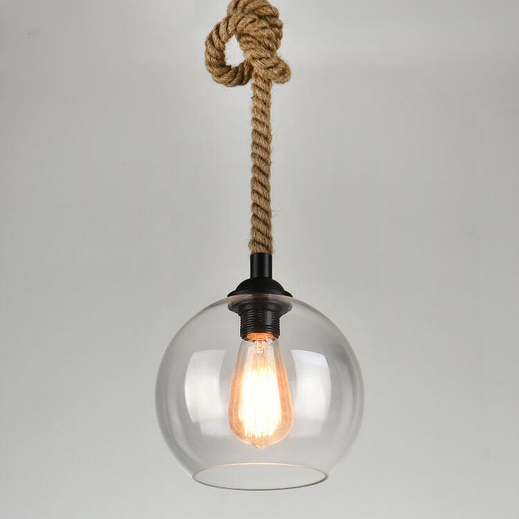 Retro Rope-Hung Glass Globe Pendant Light, 1-Light