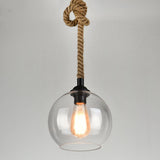Retro Rope-Hung Glass Globe Pendant Light, 1-Light