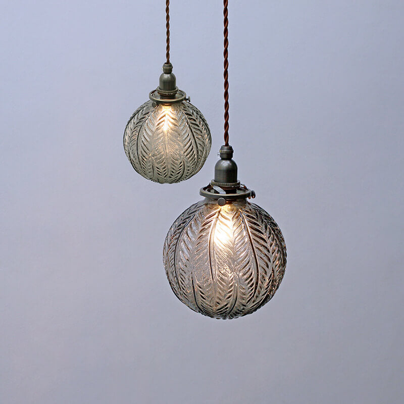 Retro Lotus-Textured Glass Globe Pendant Light, 1-Light