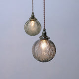 Retro Lotus-Textured Glass Globe Pendant Light, 1-Light