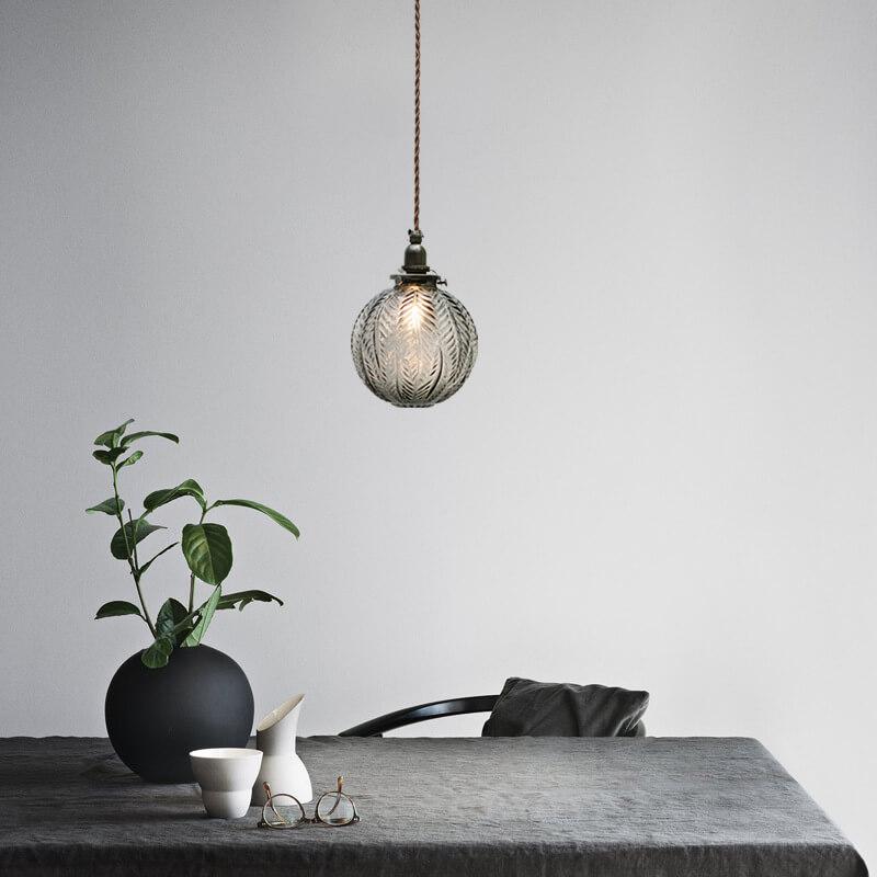 Retro Lotus-Textured Glass Globe Pendant Light, 1-Light