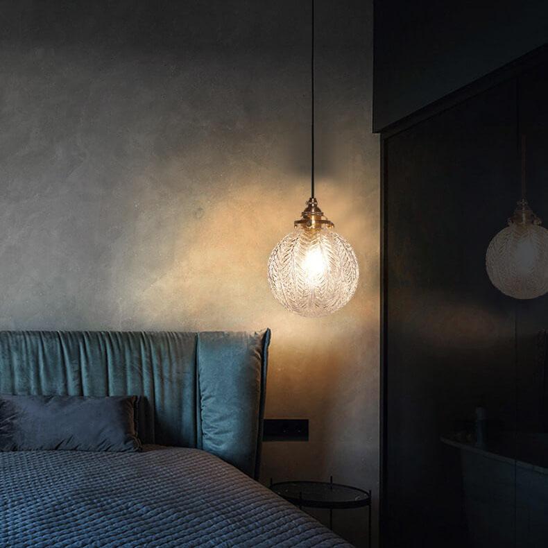 Retro Lotus-Textured Glass Globe Pendant Light, 1-Light