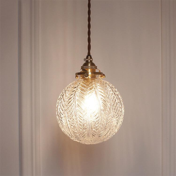 Retro Lotus-Textured Glass Globe Pendant Light, 1-Light