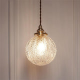 Retro Lotus-Textured Glass Globe Pendant Light, 1-Light