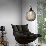 Retro Lotus-Textured Glass Globe Pendant Light, 1-Light