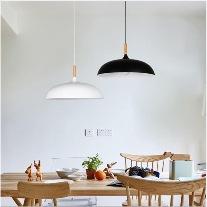 Modern Metal and Wood Dome Pendant Light — 1-Light, Wooden Top