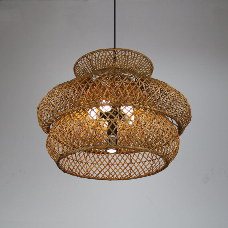 Retro Rattan Weaving 3-Tier Chandelier – 4- or 6-Light Fixture