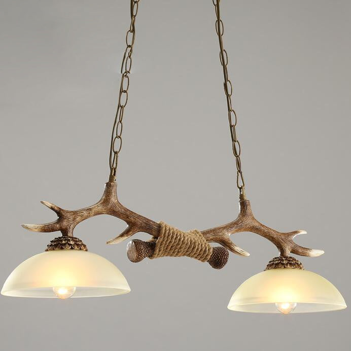 Vintage Resin Antler Chandelier with Glass Bowl Shade – 2-Light Fixture