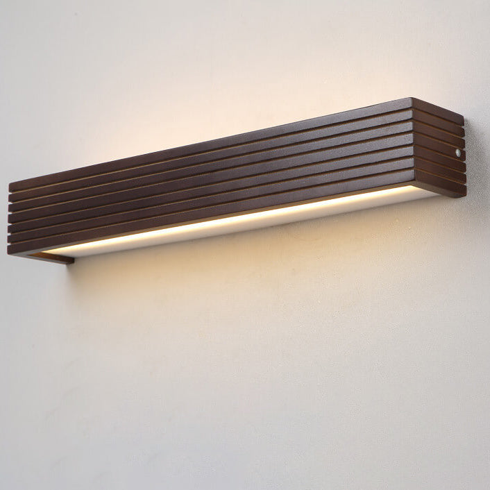 Elegant Modern Chinese Walnut Square Bar Vanity LED Wall Sconce Lamp for Bathroom