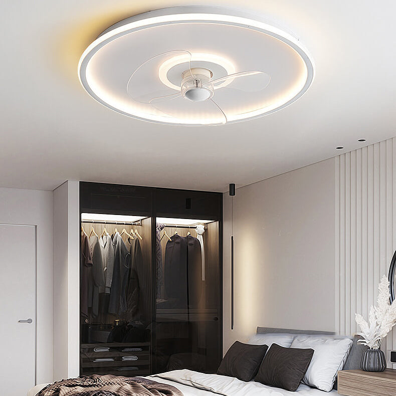 Sleek Modern Acrylic Round LED Flush-Mount Ceiling Fan with Integrated Light