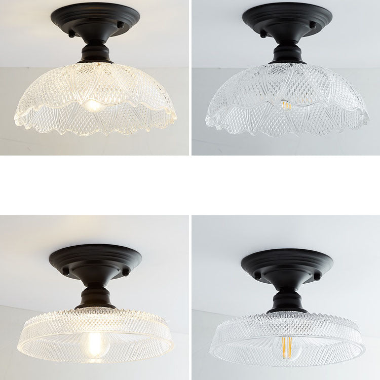 Chic Nordic Vintage Glass Floral Round Geometry 1-Light Semi-Flush Mount Ceiling Light