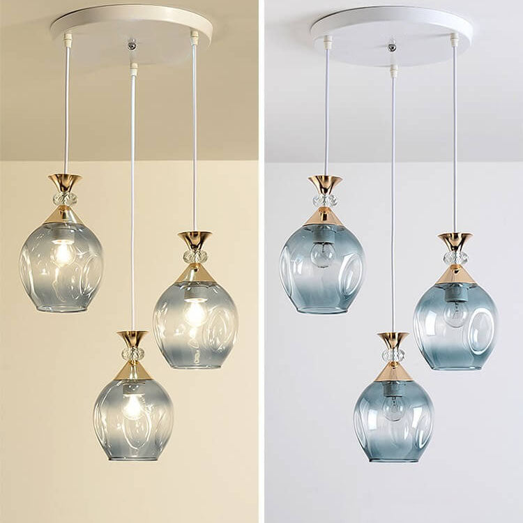 Nordic Gradient Glass Orb Three-Light Island Chandelier