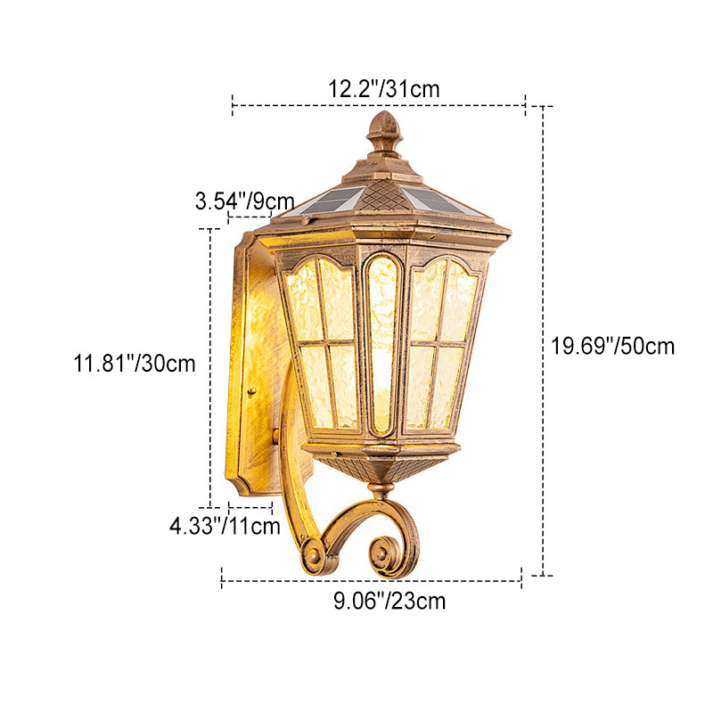 European-Style Solar Outdoor Lantern – Aluminum & Glass, Waterproof 1-Light Wall Sconce Lamp