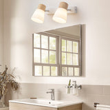 Modern Minimalist Horn-Accented Vanity Wall Sconce Lamp - Rubber Wood, Iron & Glass, One-Light