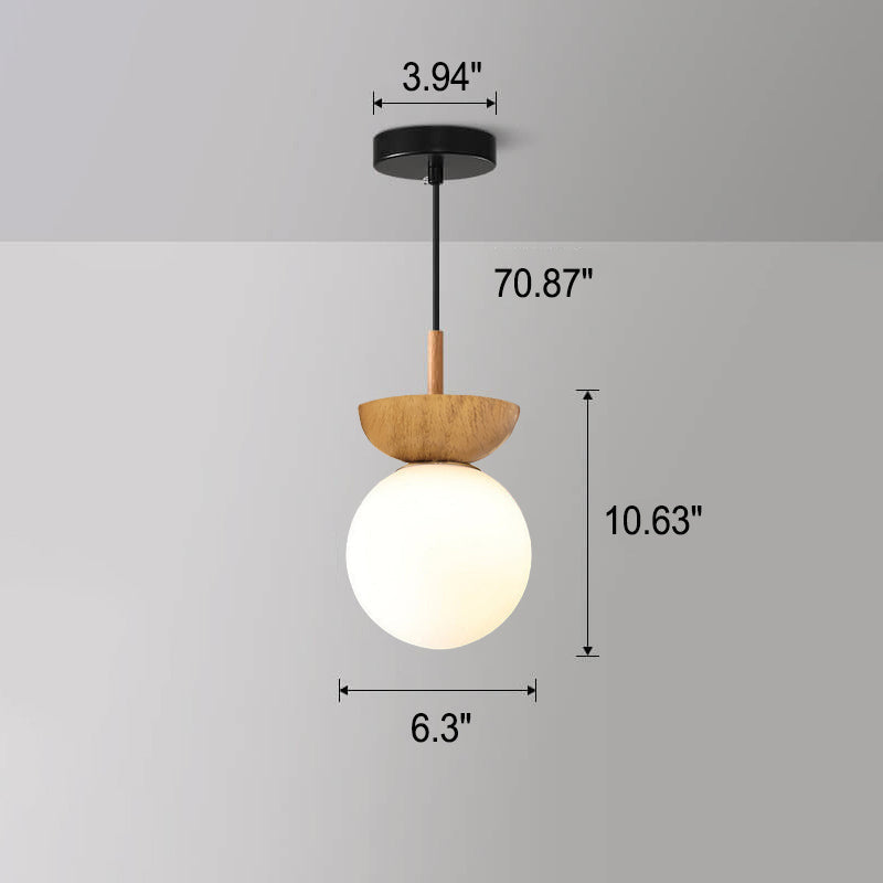 Nordic Japanese Glass Orb Ceiling Light — Wood Grain Iron Finish, 1-Light
